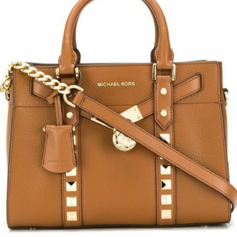 Michael Kors Nouveau Hamilton Leather Satchel Gold